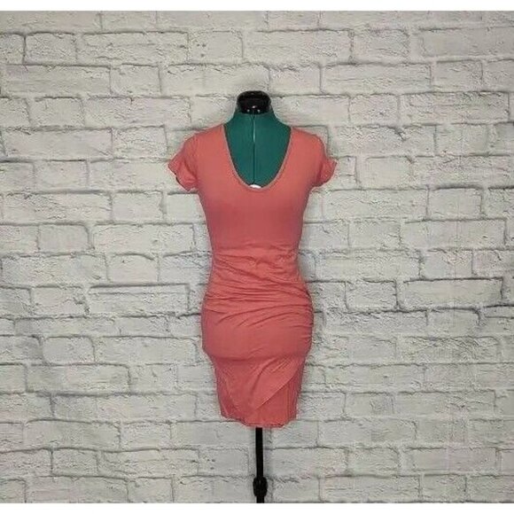 Athleta Womens T Shirt Dress Coral Ruched Scoop Neck Short Sleeve Jersey XXS